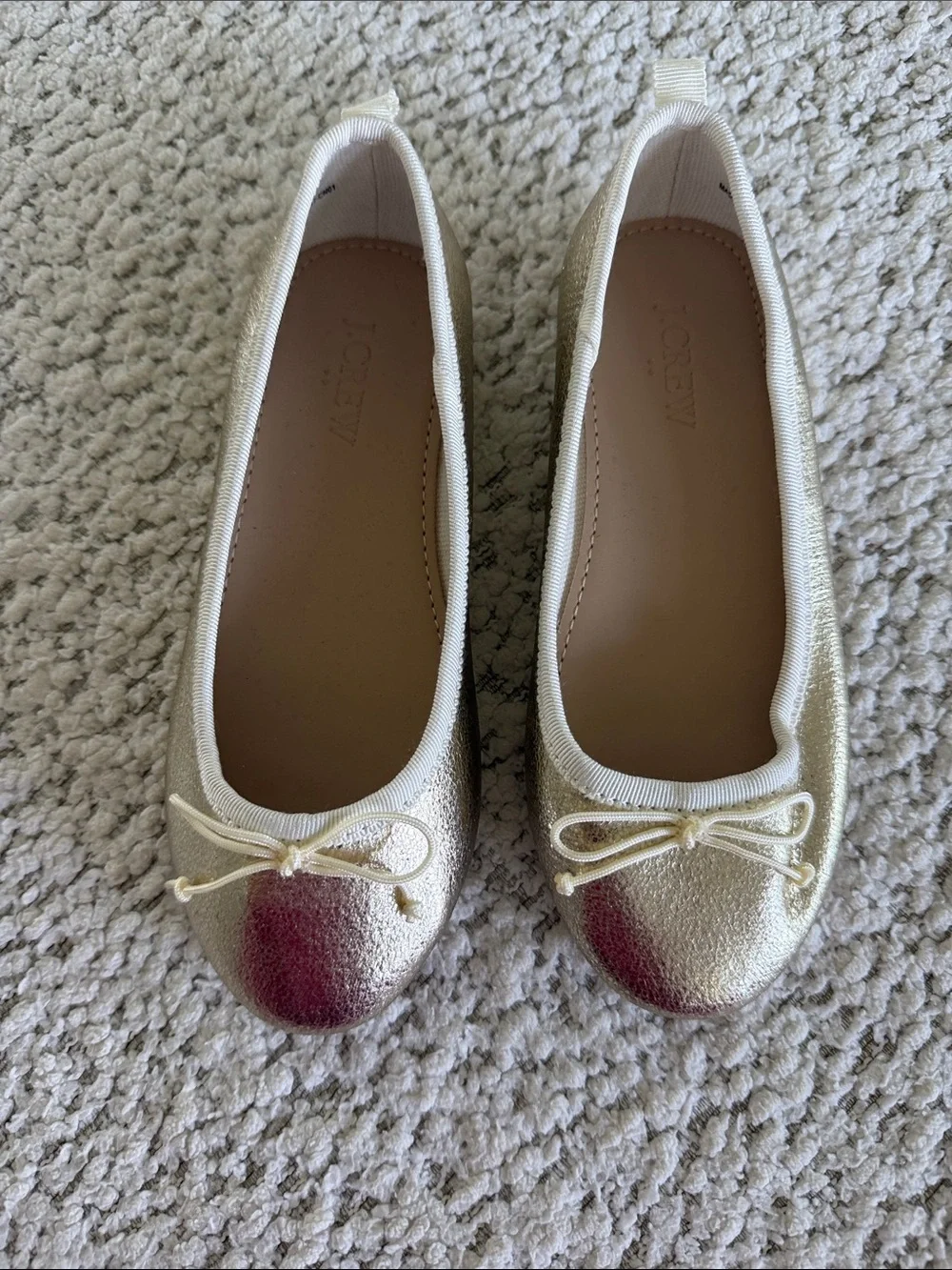 J. Crew Girls Metallic Gold Ballet Flats with Bow Detail - NEVER WORN